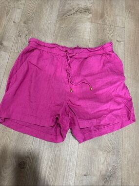 INC Linen-Blend Bright Fuchsia Drawstring Shorts